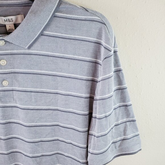 M&S COLLECTION Mens Grey Modal Rich Striped Polo Shirt - Picture 3 of 7